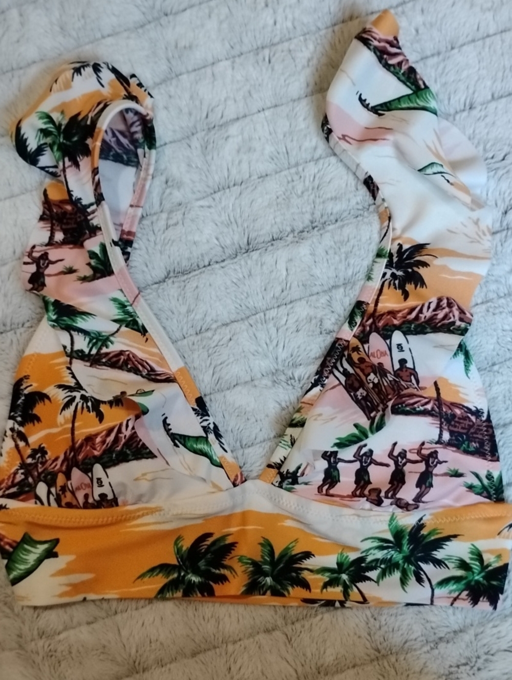 aerie Fun Vintage Hawaii Surf Style Print Bikini Ruffled Tropical - Picture 9 of 11